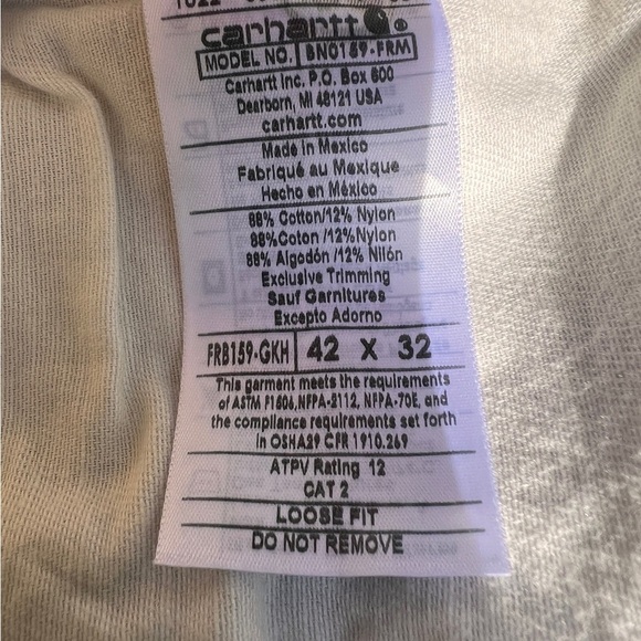 NWT Carhartt Fire Resistant Khaki Pants 2112 Cat 2 Size: 42/32 - Picture 10 of 14